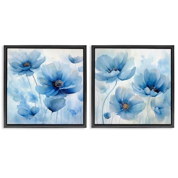 Stupell Industries Saturated Blue Blossoms by Irena Orlov 2-Pieces Black Floater Frame Nature Graphic Art Print 18 in. x 18 in.