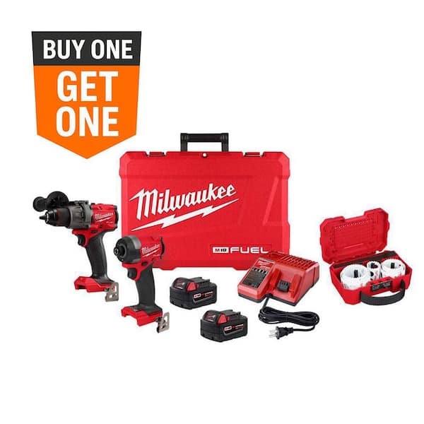 Milwaukee M18 FUEL 18-V Li-Ion Brushless Cordless Hammer Drill/Impact Driver Combo Kit (2-Tool) w/Bi-Metal Hole Saw Set (11-Piece)