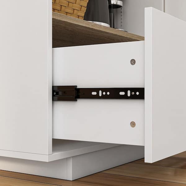 FUFU&GAGA White and Oak Wood 59.1 in. Kitchen Island with Drawers