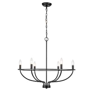 6-Light Matte Black Wagon Wheel Classic Chandelier for Entryway/Dining Room with no Bulbs