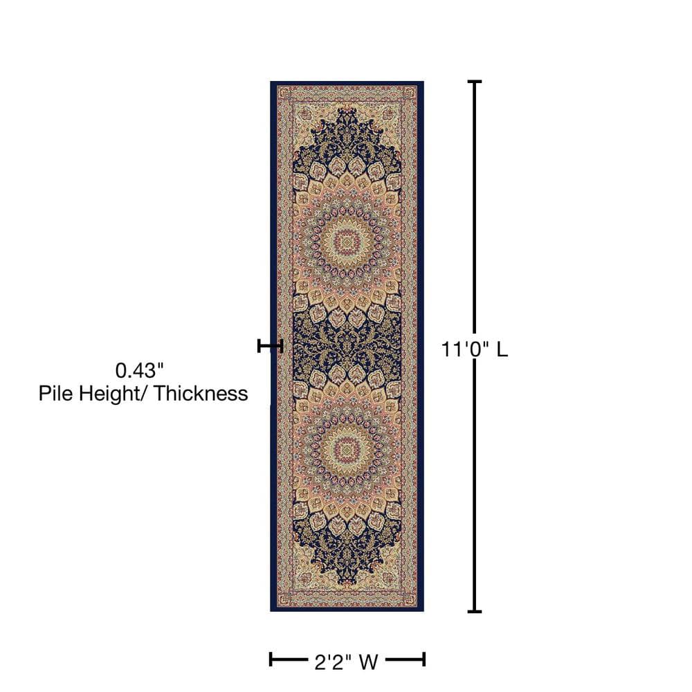 Traditional Blue Polypropylene Runner Rug with Medium Pile
