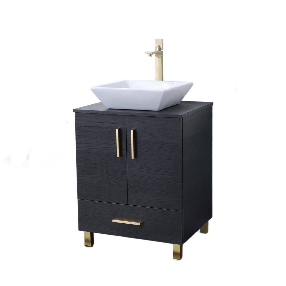 24 in. W x 20 in. D x 30 in. H Freestanding Bath Vanity in Black Wood Grain with White Ceramic Sink Top price history on PriceWatchPro