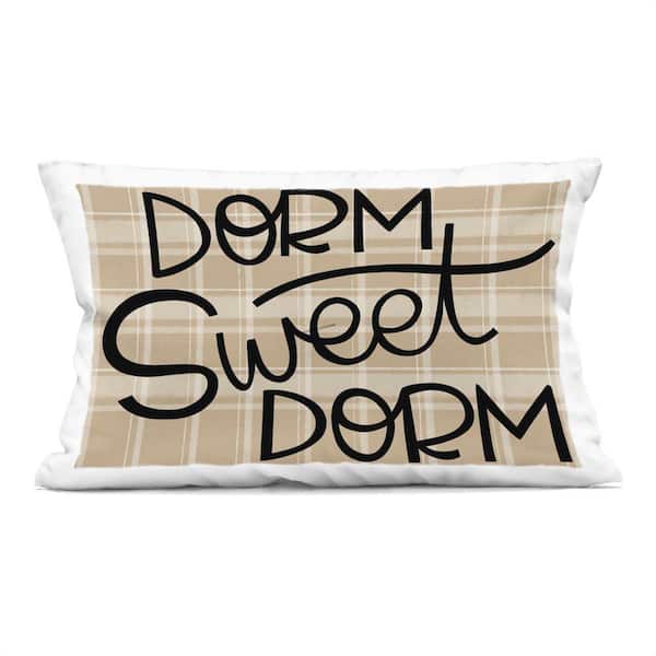 Stupell Industries Sweet Dorm on Plaid Beige Abstract Polyester 14 in. x 20 in. Throw Pillow