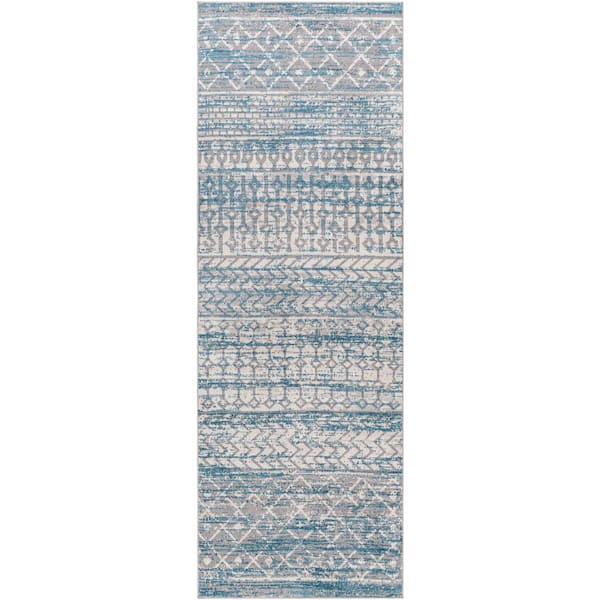 Livabliss Shondra Navy/Multicolor 3 ft. x 7 ft. Global Indoor Machine-Washable Runner Rug