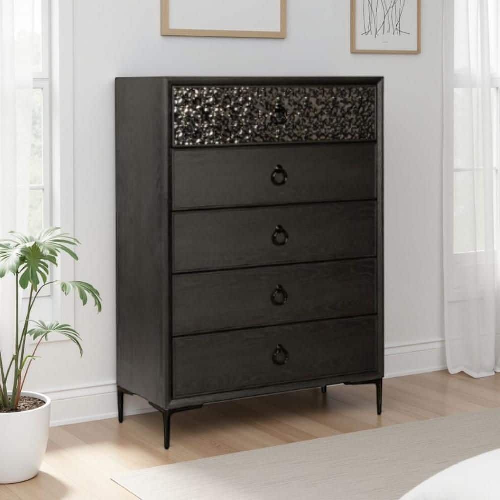 Benjara Kaira Espresso Brown and Black 5 Drawers 38 in. Tall