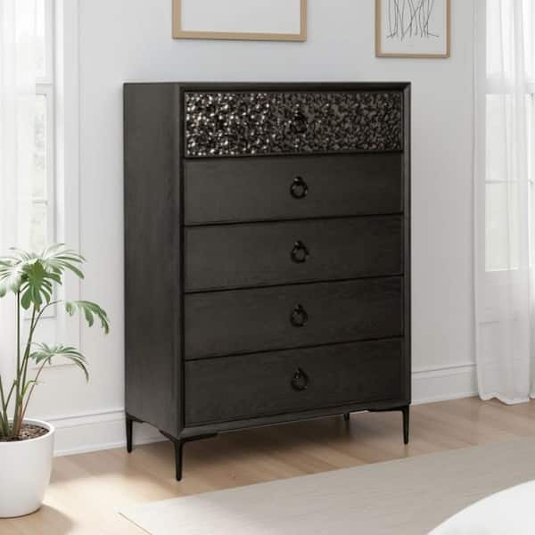 Benjara Kaira Espresso Brown and Black 5 Drawers 38 in. Tall