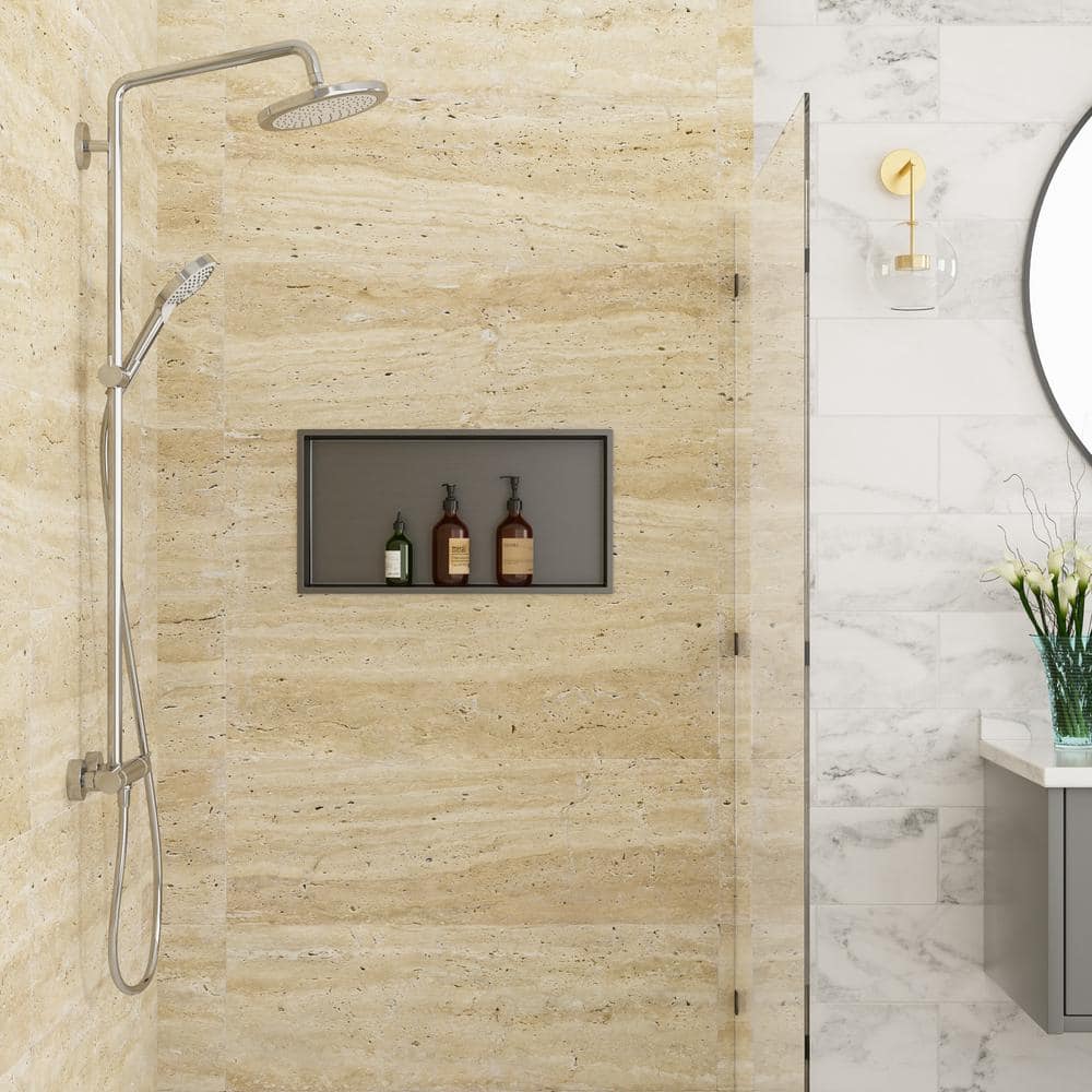 Matte Black Stainless Steel 25-Inch Shower Niche Shelf