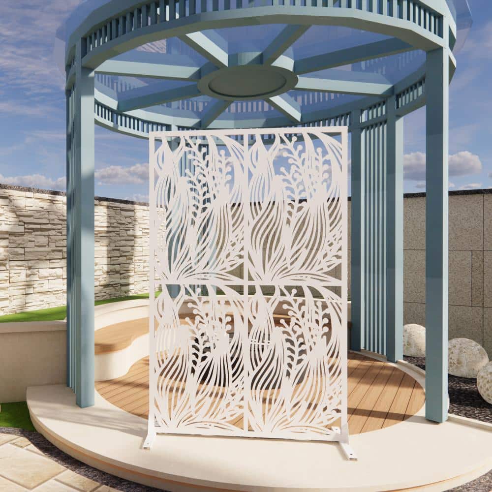 White Leaf Shape Metal Privacy Screen 3.8ft x 6ft, Free Standing Divider for Balcony, Patio, Garden & Indoor Use price history on PriceWatchPro