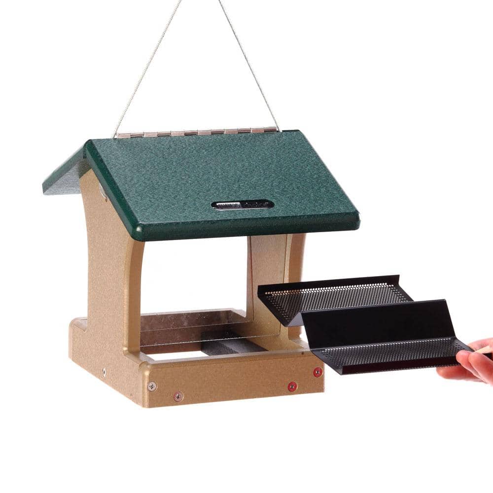 Small Taupe and Green Recycled Plastic Hanging Hopper Feeder