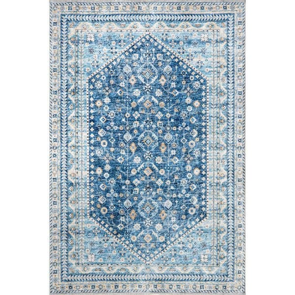 RUGS USA Sunsari Geometric Machine Washable Blue 9 ft. x 12 ft. Area Rug