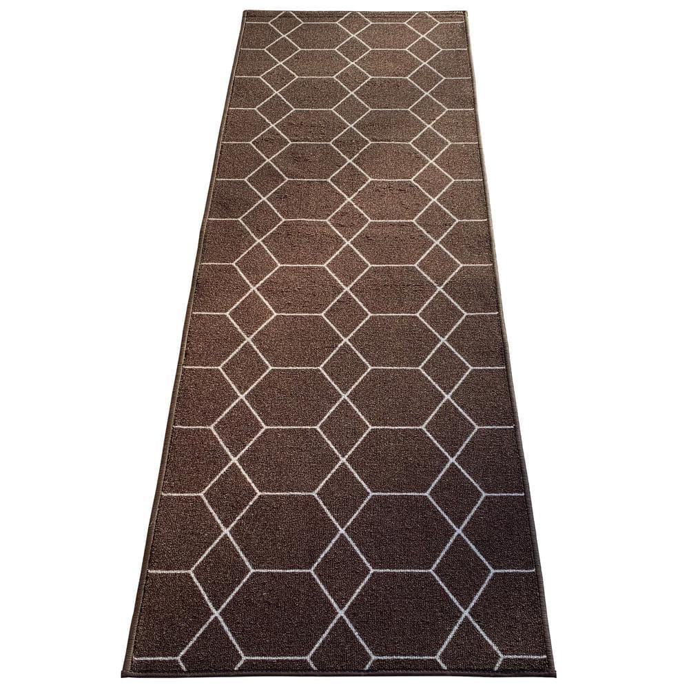 PLAYA RUG Hexagon Trellis Brown 26 in. W x 15 ft. L Runner Rug/Stair ...