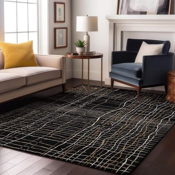 Mayfield Premium Machine Washable Abstract AMF998 Black 8 ft. x 10 ft. Area Rug