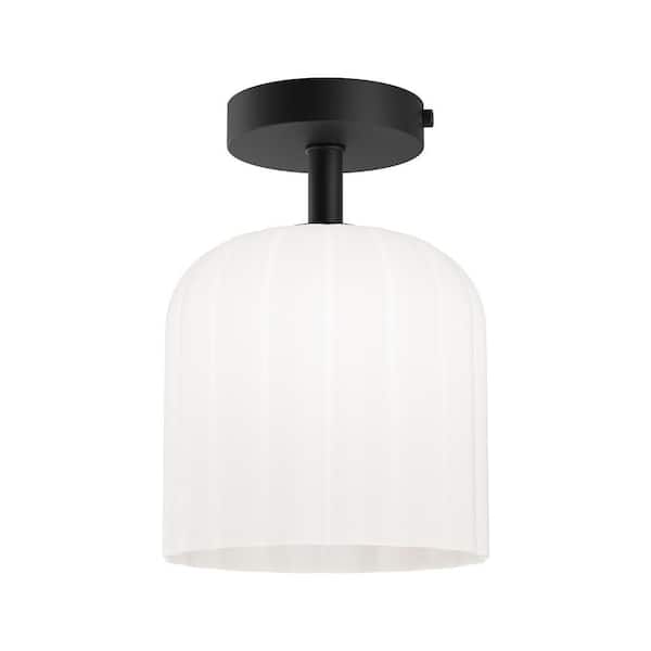 Parkmont 8 in. Plug and Play 1-Light Matte Black Semi Flush Mount with SkyPlug