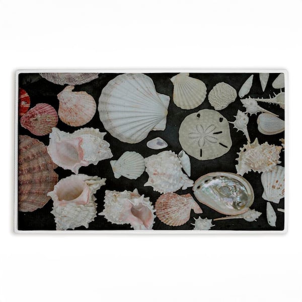 Summer Shells Display 18 in. x 30 in. Black Abstract Polyester Blend Rectangle Bath Mat