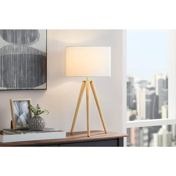 Hampton Bay Drakewood 26 in. Natural Wood Tripod Table Lamp