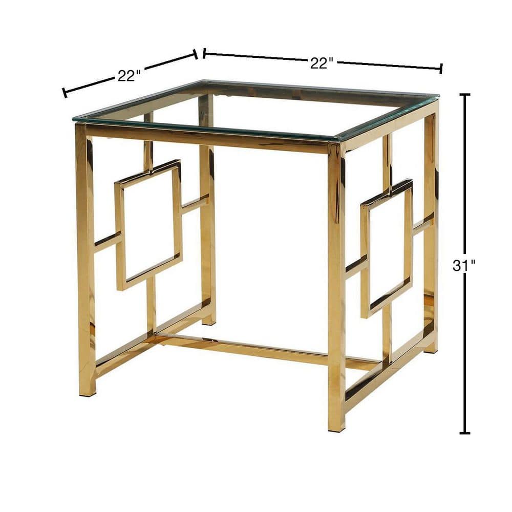 Contemporary Chrome Square Glass Top End Table with Gold Base