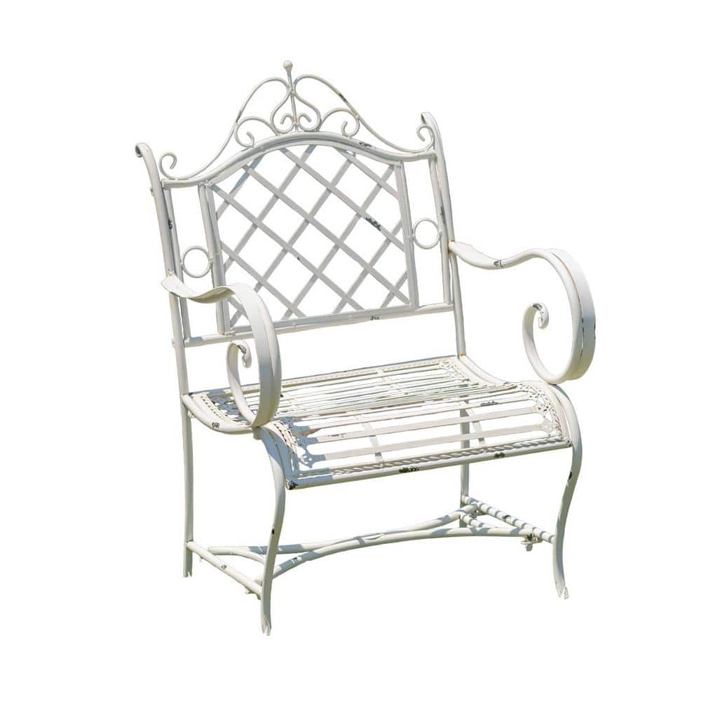 Zaer Ltd. International in.Stephania in. Antique White Metal Armchair ...