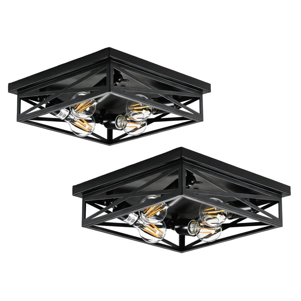 2-Pack 4-light Matte Black Farmhouse Flush Mount Light Fixture,Ceiling Light Fixture for Bedroom Hallway Entryway price history on PriceWatchPro