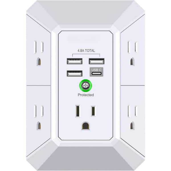 5 Outlet Extender Surge Protector with 4 USB Charging Ports (4. 8A Total) 3-Sided 1680J Power Strip Multi Plug Adapter