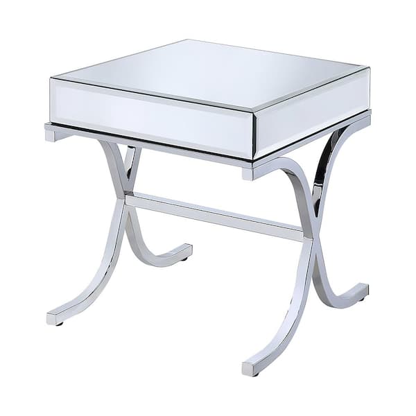 Acme Furniture Dominic 21 in. Mirrored and Chrome Rectangle Other End Table