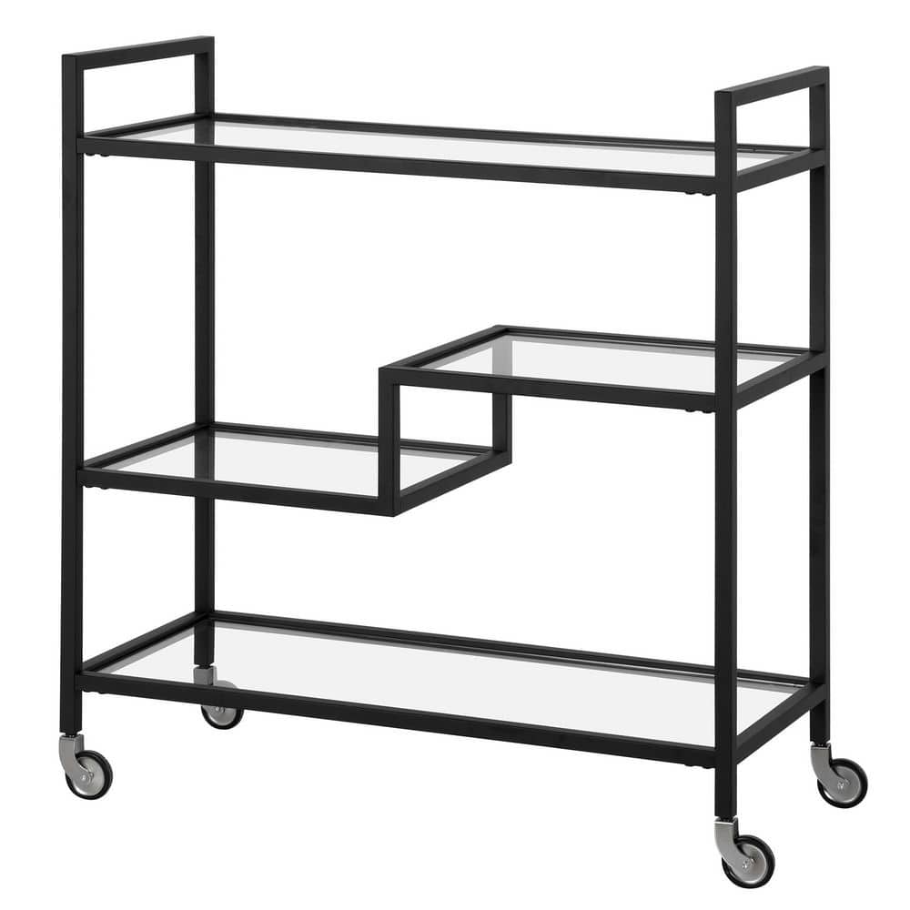 Blackened Bronze 33" Bar Cart with Glass Shelves