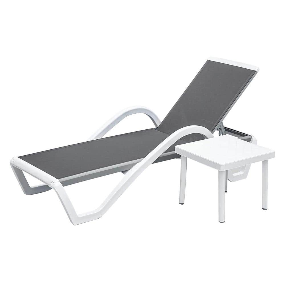 Tenleaf White Aluminum Adjustable Gray Outdoor Chaise Lounge with Arm ...