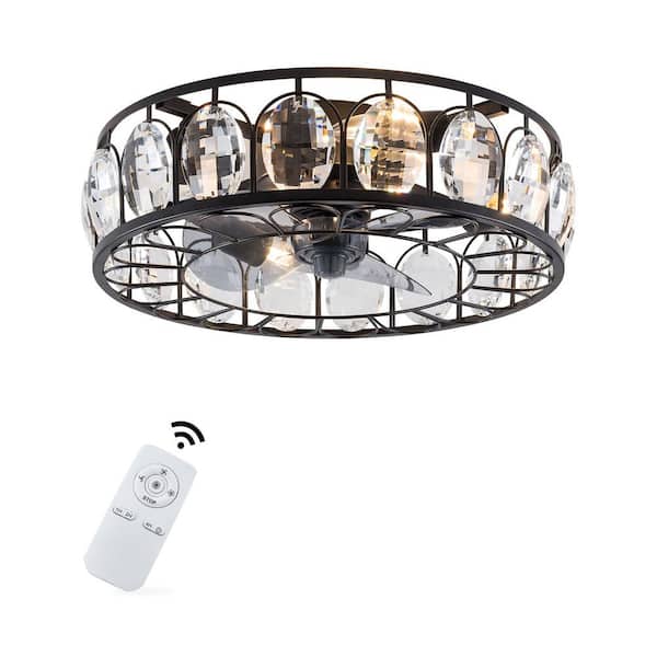 OUKANING 18 in. Indoor 4-Light Black Caged Semi Flush Mount Ceiling Fan with Light Kit and Remote Control 3-Speed