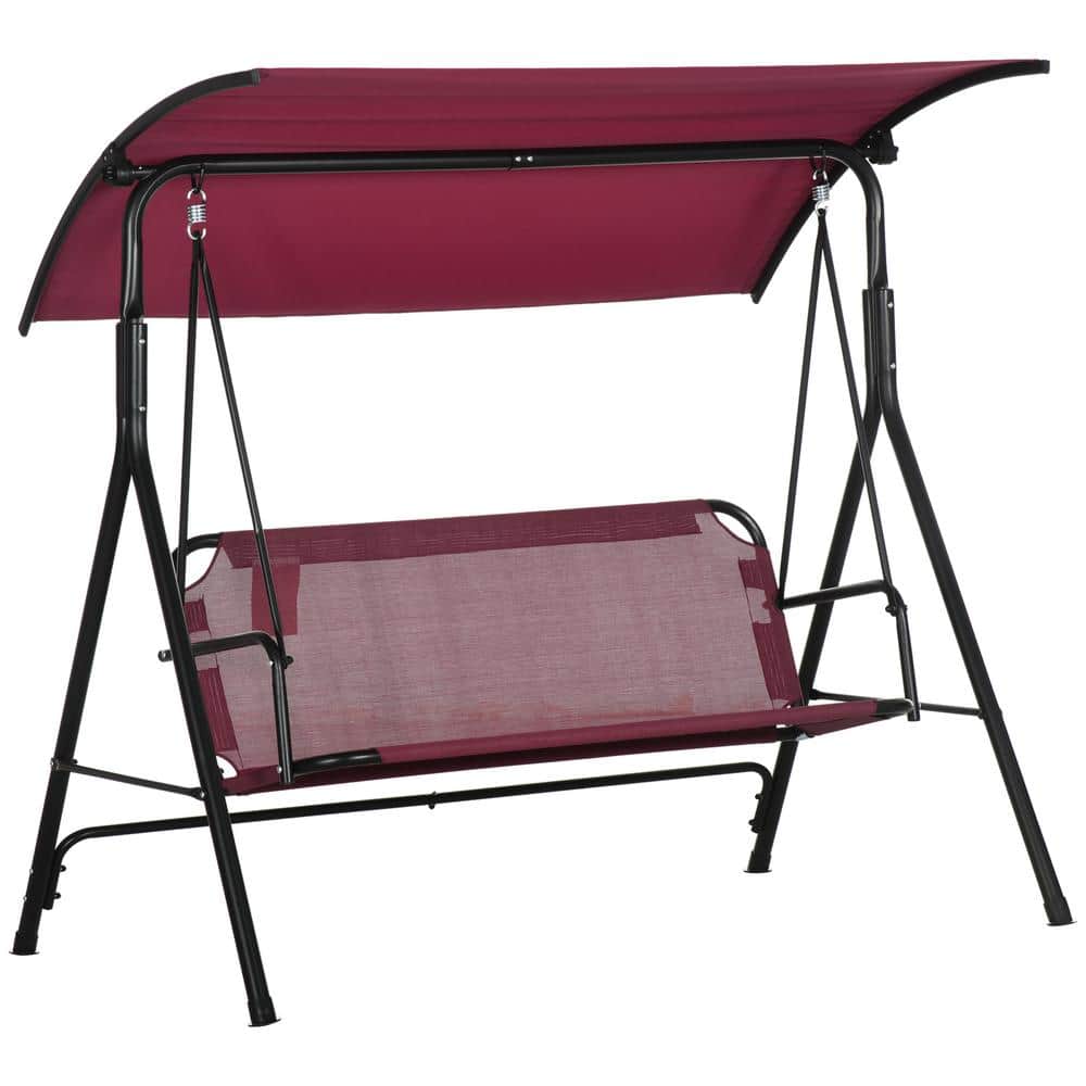 3-Person 67.8 in. Metal Patio Swing with Stand & Adjustable Canopy Red Outd