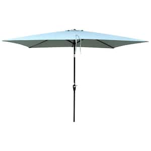 9 ft. x 6 ft. Steel Market Rectangular Patio Umbrella in Frosty Green Crank and Push Button Tilt