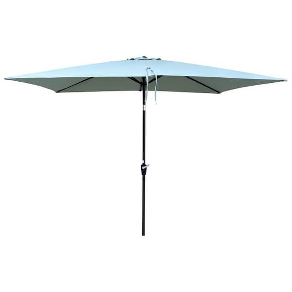 Tenleaf 9 ft. x 6 ft. Steel Market Rectangular Patio Umbrella in Frosty Green Crank and Push Button Tilt
