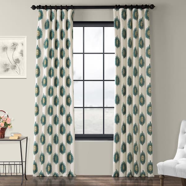 Exclusive Fabrics & Furnishings Mayan Teal Damask Rod Pocket Room Darkening Curtain - 50 in. W x 108 in. L (1 Panel)