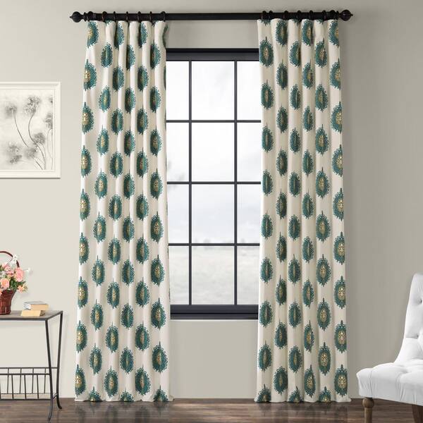 Exclusive Fabrics & Furnishings Mayan Teal Damask Rod Pocket Room Darkening Curtain - 50 in. W x 84 in. L (1 Panel)