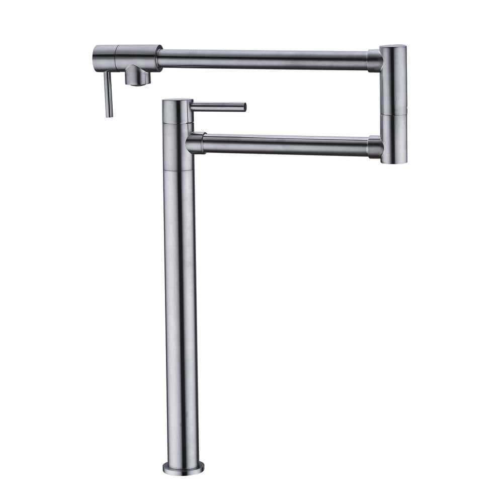 Deck Mount Pot Filler Faucet, Folding Kitchen Faucet with Stretchable Doubl