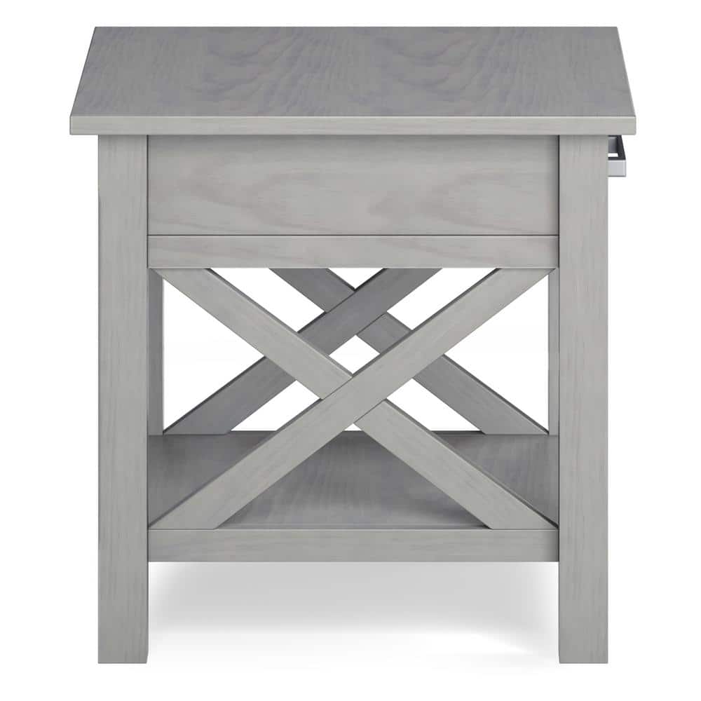 Fog Gray Solid Wood Transitional End Table with Storage