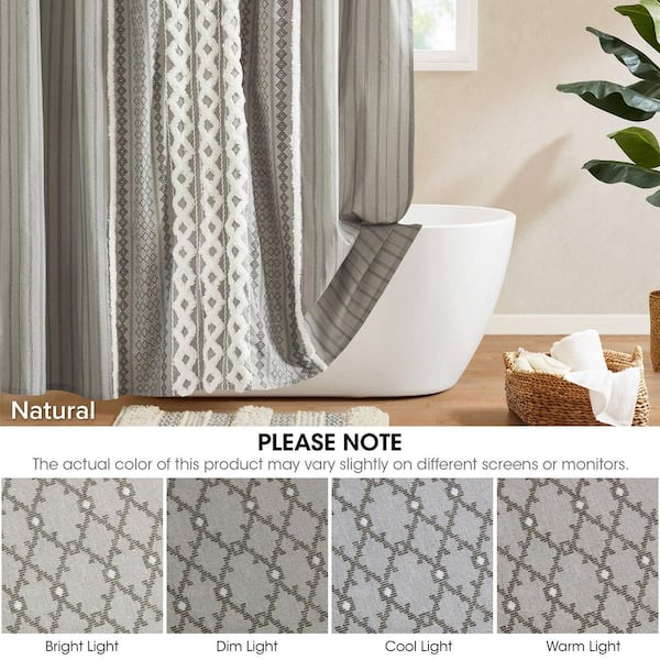 Imani Gray 72in. Cotton Printed Shower Curtain with Chenille Stripe
