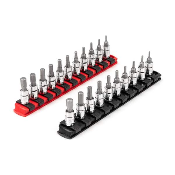 TEKTON 1/4 in. Dr Hex Bit Socket Set, 21-Piece (5/64-5/16 in., 2-8 mm) with Rails