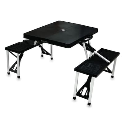 Portable Folding Black Plastic Outdoor Patio Picnic Table with Seats