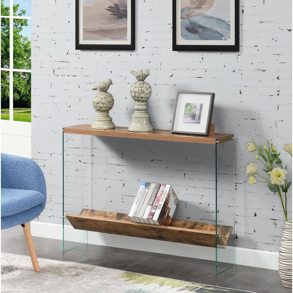Barnwood Finish 42" Glass-Tiered Console Table with Storage