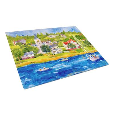 Harbour Scene with Sailboat Tempered Glass Large Cutting Board