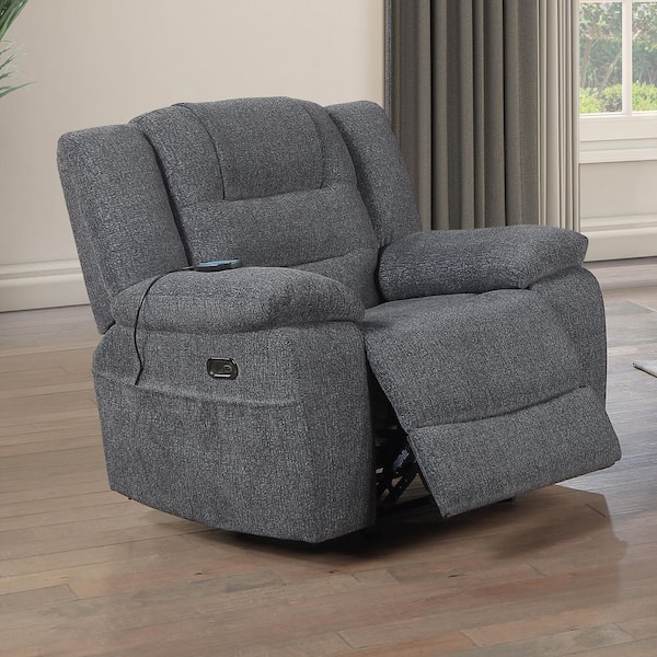 New Classic Furniture Redondo Dark Gray Chenille Power Glider Recliner with Heat and Massage