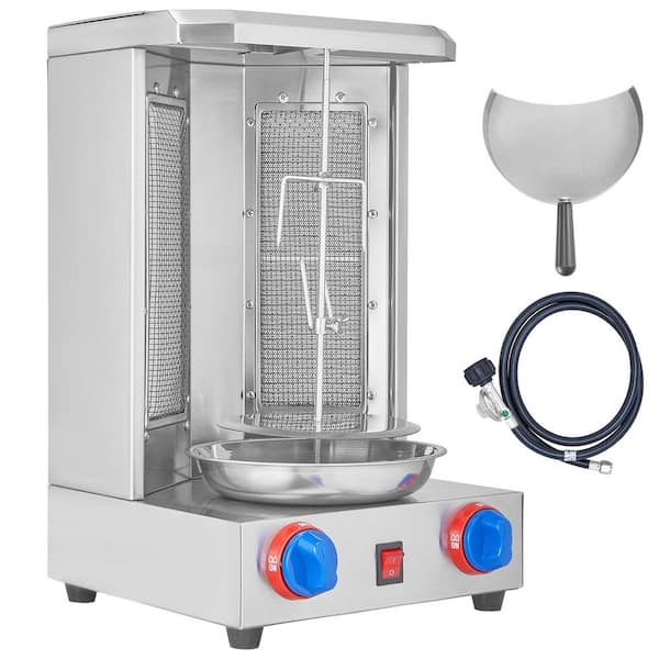 Shawarma Grill Machine 13 lbs. Portable Natural Gas Grill in Stainless Steel with 2 Burners Vertical Broiler