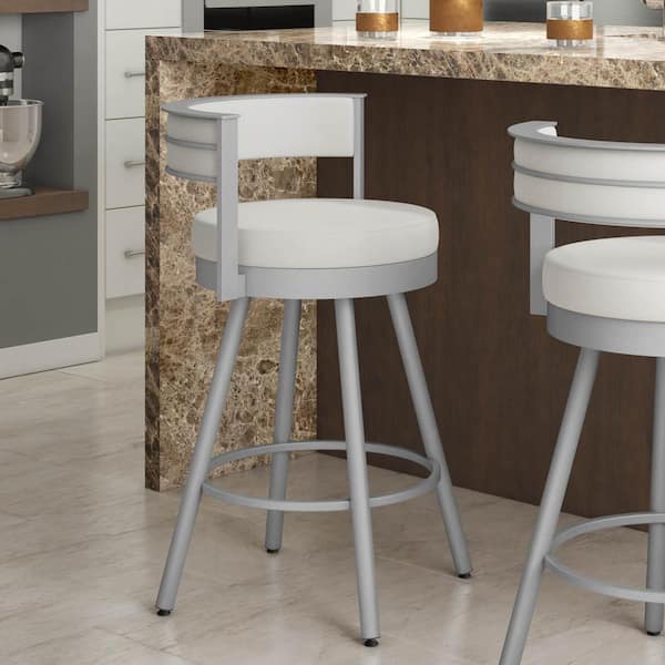 Amisco Eller 26 in. Off-White Faux Leather / Silver Grey Metal Counter Stool