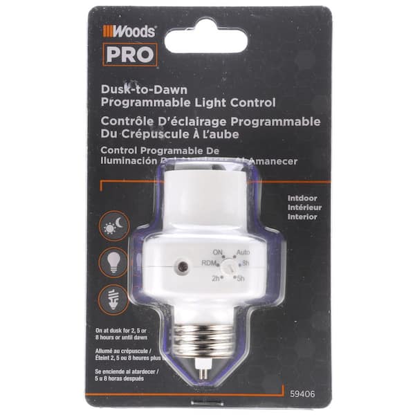 Woods 2-5-8 Hour Photocell Control Light Socket Timer with