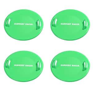 Downhill Pro Adults and Kids Saucer Disc Snow Sled, Green (4-Pack)