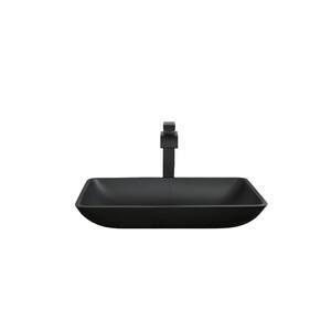 Modern 18.11 in. W 11.81 in. L Matte Black Shell Glass Rectangular Vessel Bathroom Sink with Faucet and Pop-Up Drain