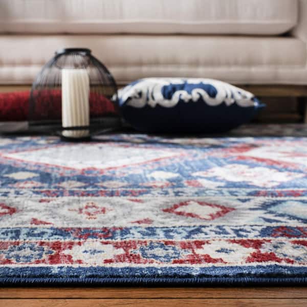 SAFAVIEH Kazak Navy/Red 9 ft. x 12 ft. Border Persian Oriental