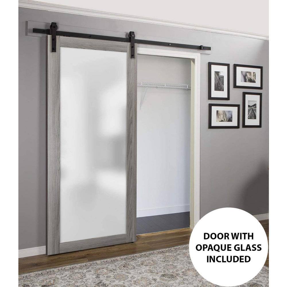Gray Frosted Glass Solid Pine Interior Door Slab 28 x 80