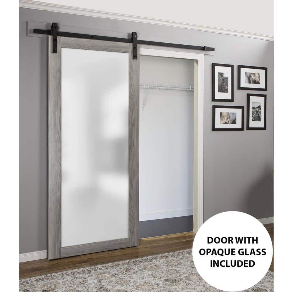 Gray Frosted Glass Solid Pine Barn Door Slab 32 x 84