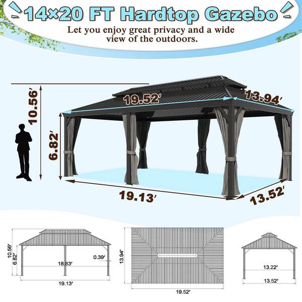 VEIKOUS 20 ft. W x 14 ft. D Hardtop Gazebo Aluminum Double