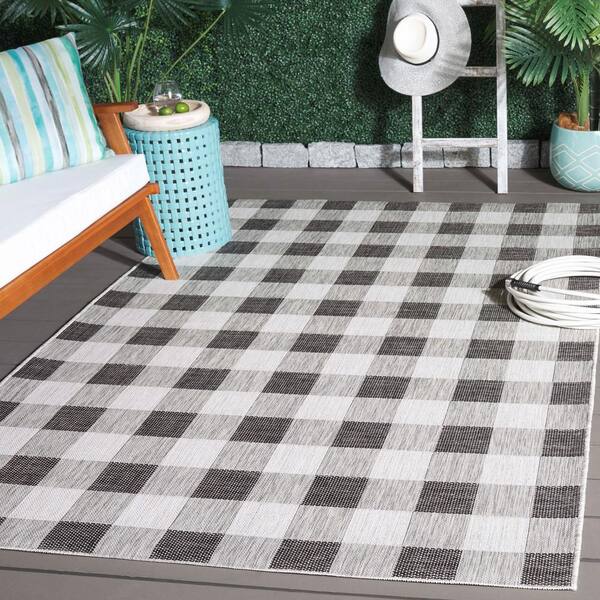 Courtyard Gray/Dark Gray 9 ft. x 12 ft. Checkered Indoor/Outdoor Area Rug